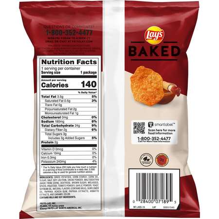 Lays Lay's Baked BBQ Potato Chips 1.12 oz. Bags, PK64 44395